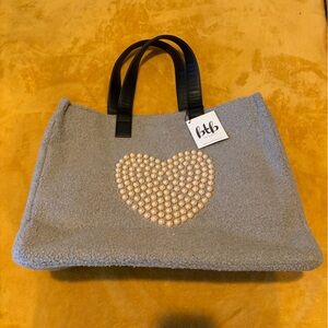 BTB Los Angeles NWT Pearl Heart Tote Bag with Black Handles